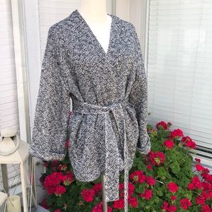 Eileen Fisher warm organic cotton sweater jacket with belt